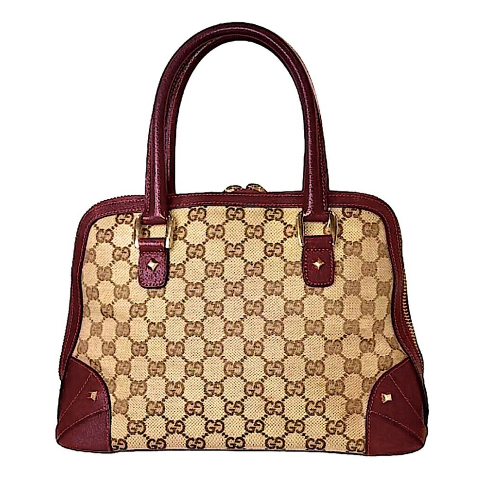 GUCCI GG Canvas Wine Leather Top Handle Dome Tote COA, GUCCI Dust Bag MINT COND - Picture 4 of 17